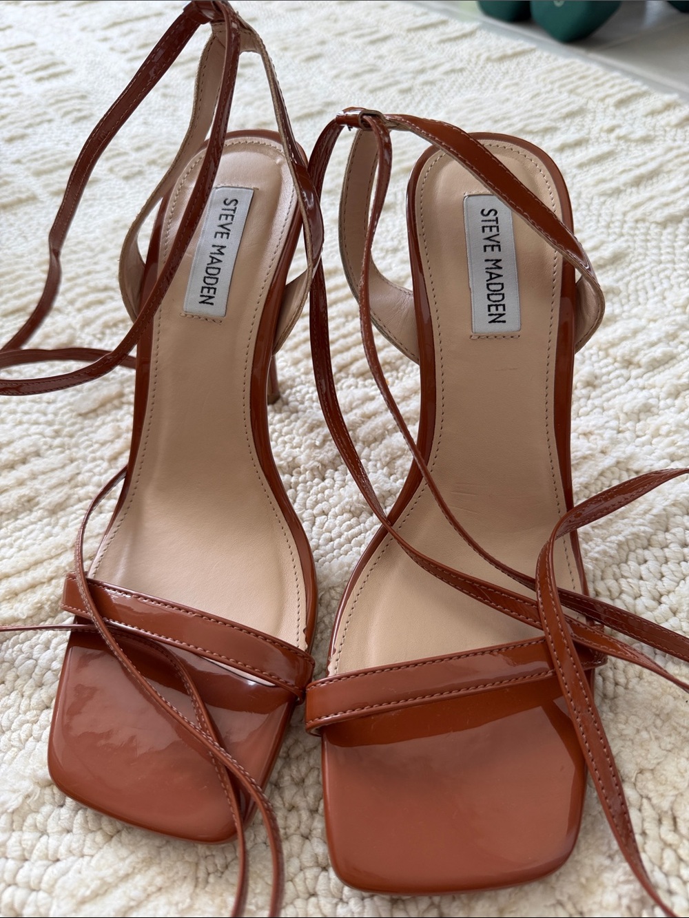 Steve Madden Tan/Brown Patent Lace-Up Square-Toe Heels
